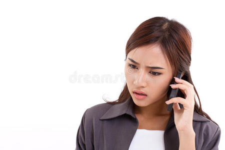 沮丧失望的商务女性使用智能手机