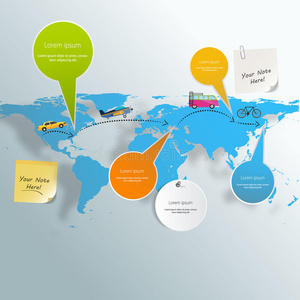 世界地图旅游信息元素集旅游目的地矢量图解