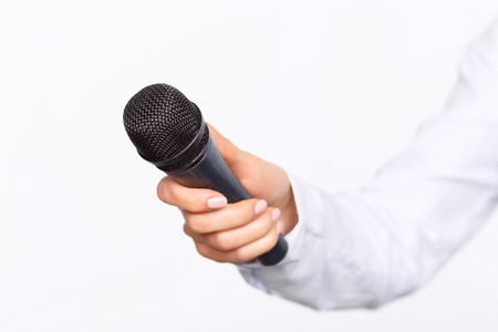 令人愉快的电视播音员正在参与工作照片