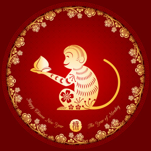 中国农历新年的金猴子背景