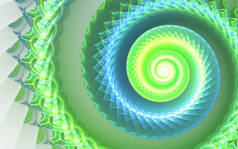 绿色和蓝色分形漩涡数码艺术作品创意图