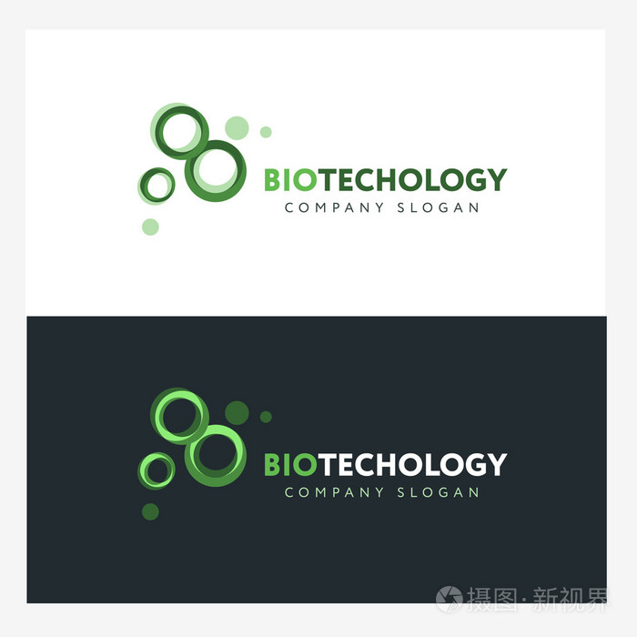 生物技术徽标设计模板与抽象绿色的单元格.科学公司徽章概念