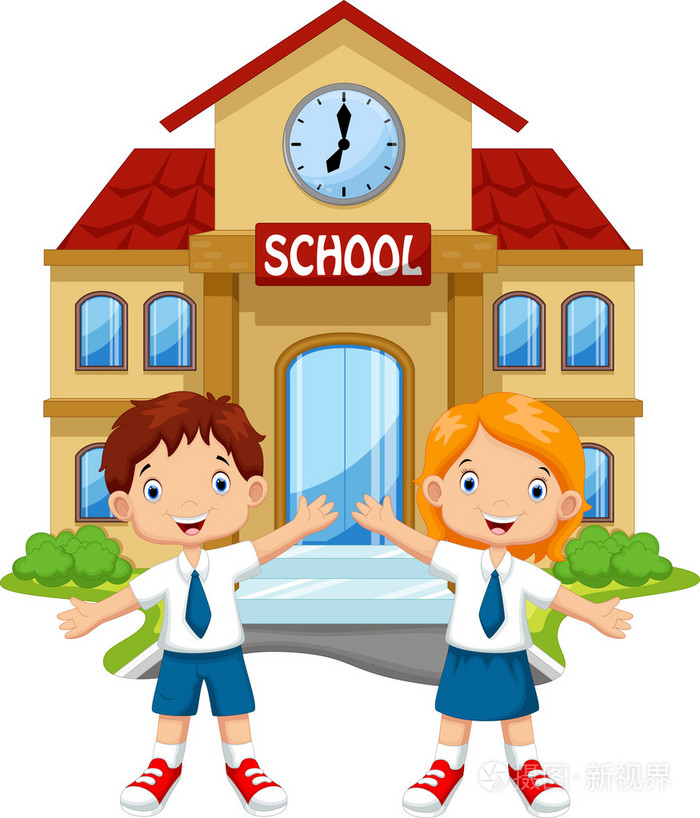学校儿童学校门前合影