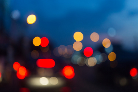 抽象模糊的背景, 汽车红绿灯在城市
