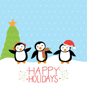 快乐圣诞企鹅矢量。图 Eps10