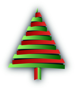 从红色和绿色的弯曲论文圣诞树