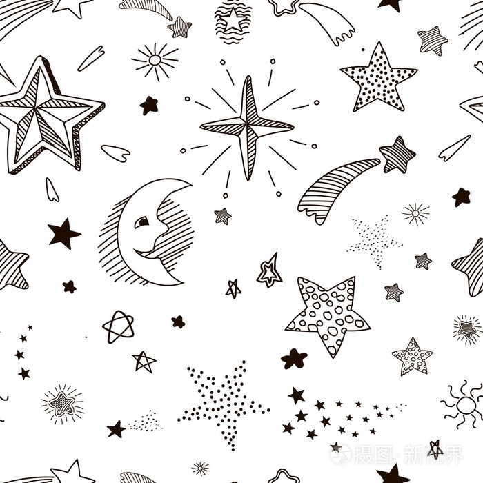手绘制无缝模式与涂鸦星星