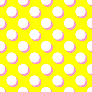 与白色的圆点和粉红色阴影在黄色背景上的平铺矢量模式