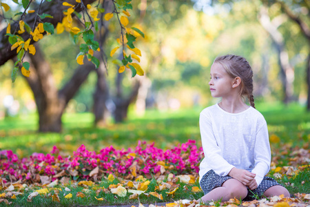 小女孩在美丽的秋日户外的肖像