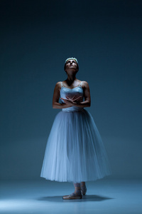 在蓝色背景上的芭蕾舞女演员的肖像