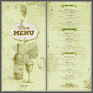 老式的葡萄酒菜单设计。文档模板