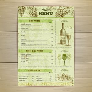 老式的葡萄酒菜单设计。文档模板