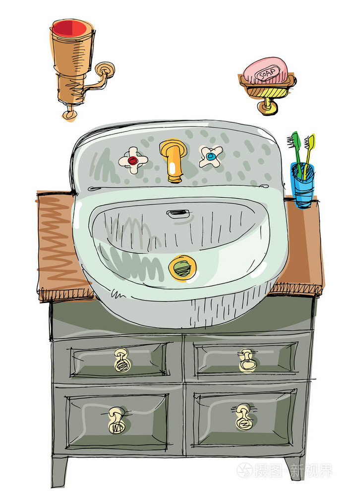 老式的洗手盆插画-正版商用图片1kleak-摄图新视界