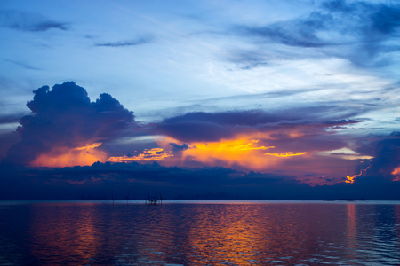非集中的日落天空在湖，泰国