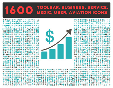 销售增长图标与大象形图集合