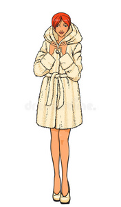 系列穿毛皮大衣的女人。