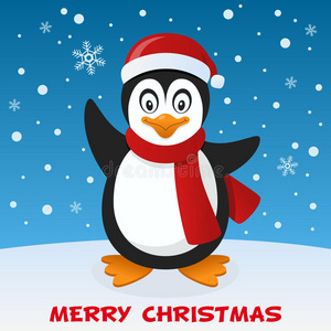 可爱的企鹅圣诞雪上