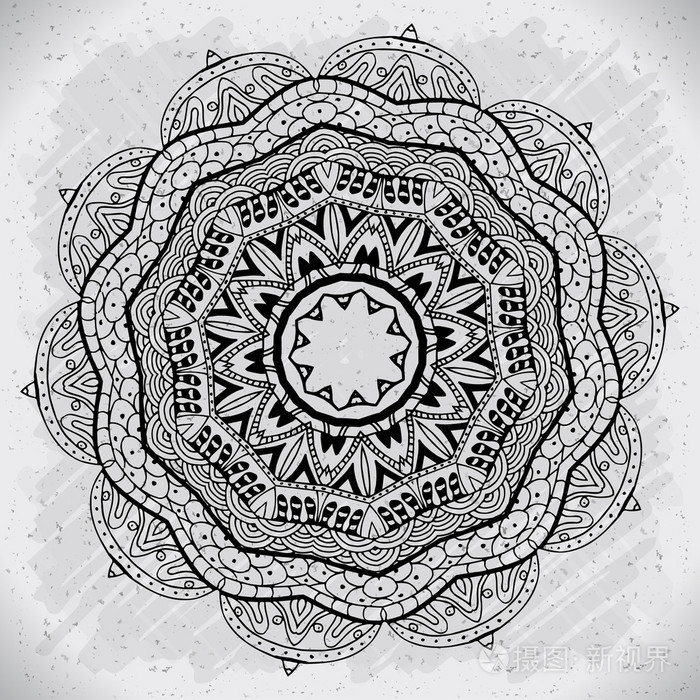 插画 抽象设计黑白色的元素.在向量中的圆形曼荼罗.