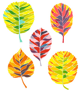 组的抽象明亮的秋天的落叶