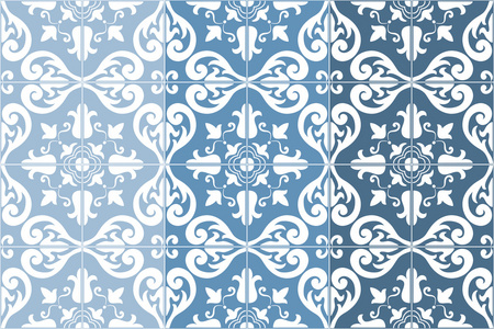 传统的华丽葡萄牙瓷砖阿苏莱霍斯。矢量图。4 在蓝色的颜色变化