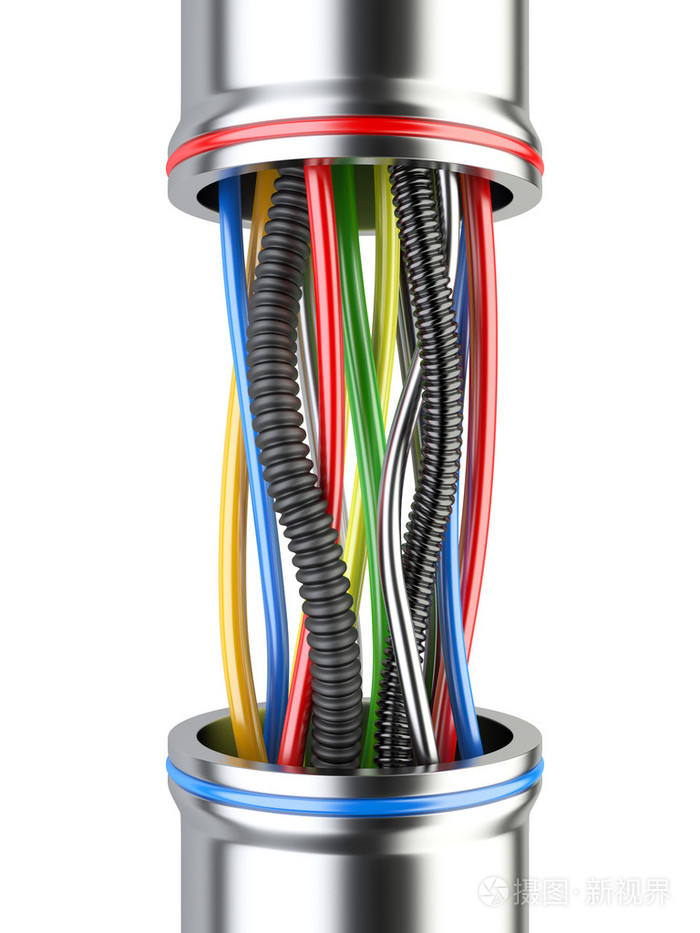 白色背景上的五彩工业电气电缆