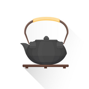 矢量平亚洲茶铁水壶图图标