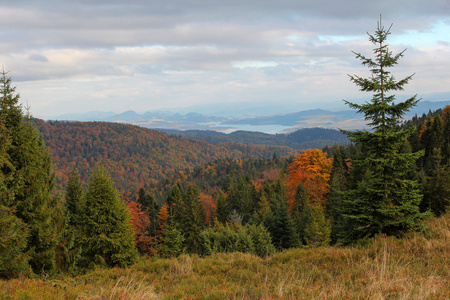 秋天风景在戈尔斯山, 波兰