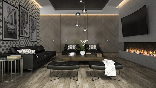 室内的客厅与时尚壁纸 3d 渲染 4