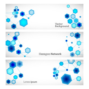 三种向量与抽象的蓝色链接六边形的旗帜