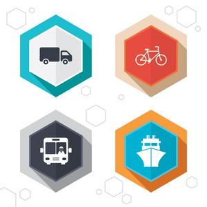 交通工具图标。卡车，自行车，公共汽车