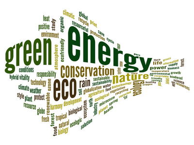 高分辨率概念或概念 3d 抽象绿色能源和生态和水土保持的词云白色背景上的文字