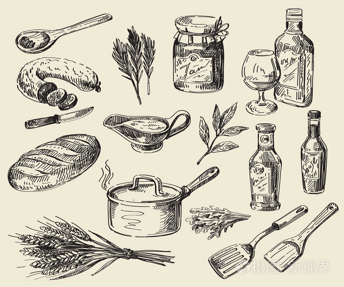 手画的食物素描