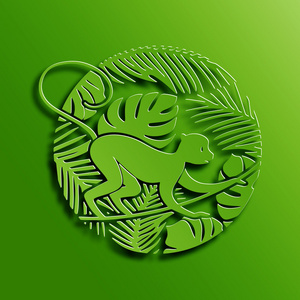 猴子在丛林中的绿色圆圈插图