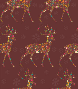 无缝模式与观赏圣诞驯鹿与 snowfla