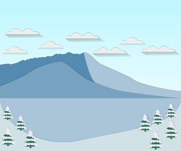 具有平坦风格的冬季景观。 山上的云彩豌豆