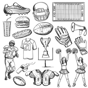 手工绘制的美式足球元素