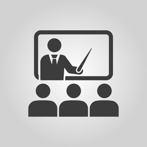 培训图标.老师和学习, 课堂, 演示文稿, 会议, 课, 研讨会, 教育符号.