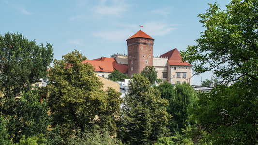 在夏天 在波兰克拉科夫的瓦维尔城堡