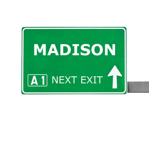 麦迪逊路标上白色孤立