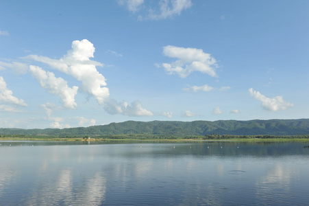 水库在蓝天背景