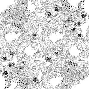 Zentangle 程式化花卉中国鱼涂鸦