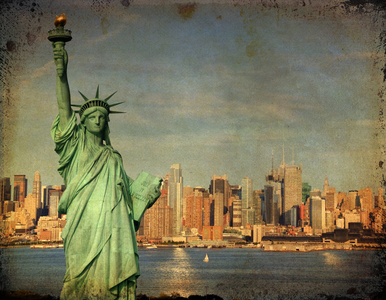自由女神像纽约城旅游概念