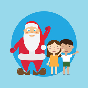 圣诞老人和儿童。矢量。圣诞老人和儿童形象