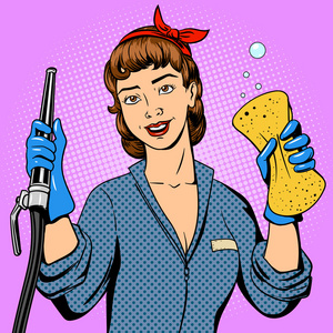 漫画美少女洗车女孩漫画风格矢量照片