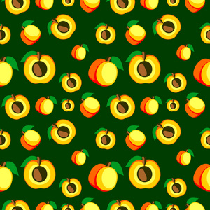 无缝矢量模式，明亮水果混沌背景下杏 整体和一半黑暗背景