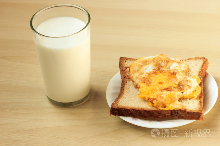 面包和牛奶作为早餐鸡蛋