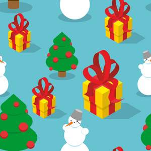 雪人和圣诞树的无缝模式。节日背景