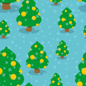 圣诞树用球无缝模式。冬季森林纹理