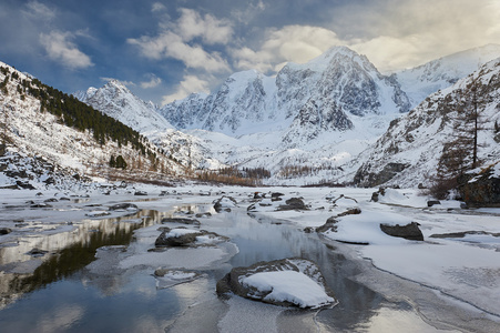 美丽的冬天景观，阿尔泰山俄罗斯