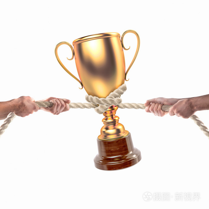 白色背景上用力拉绳子的人的手里.竞争理念